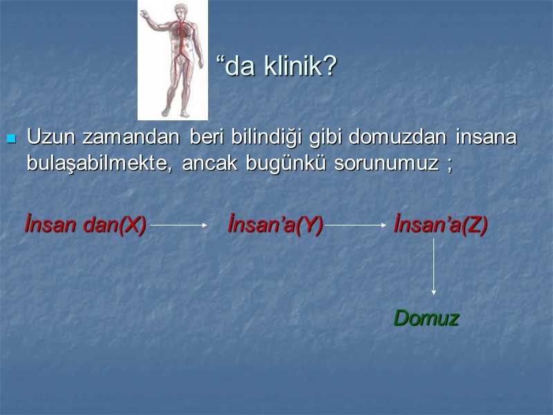 “da klinik? Uzun zamandan beri bilindiği gibi domuzdan insana bulaşabilmekte, ancak bugünkü sorunumuz ;